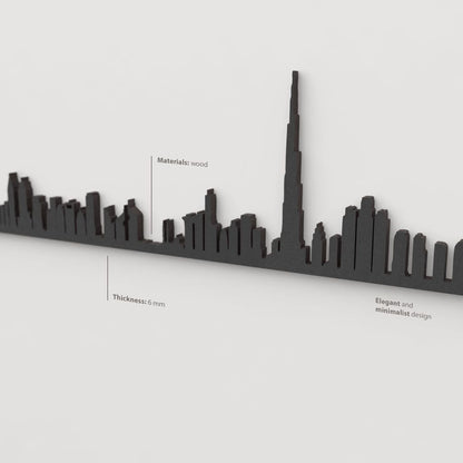 Acabado en negro mate de la silueta de Dubái para decoración moderna.