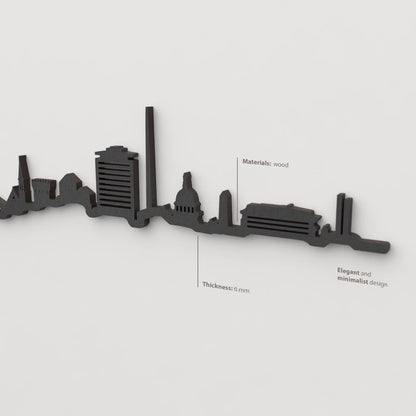 Acabado en negro de la silueta skyline de Dublín para decoración mural moderna.