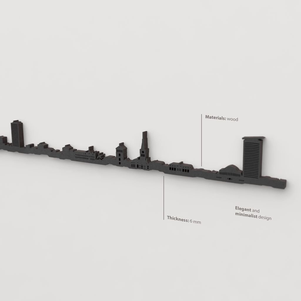 Acabado lacado negro del skyline Dusseldorf en madera.