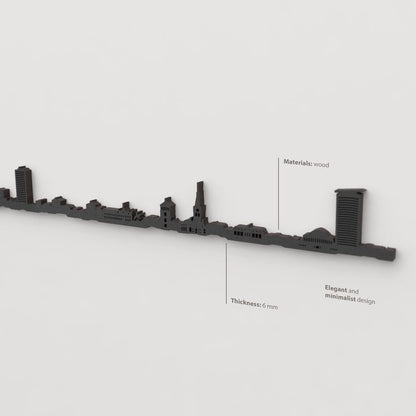Acabado lacado negro del skyline Dusseldorf en madera.