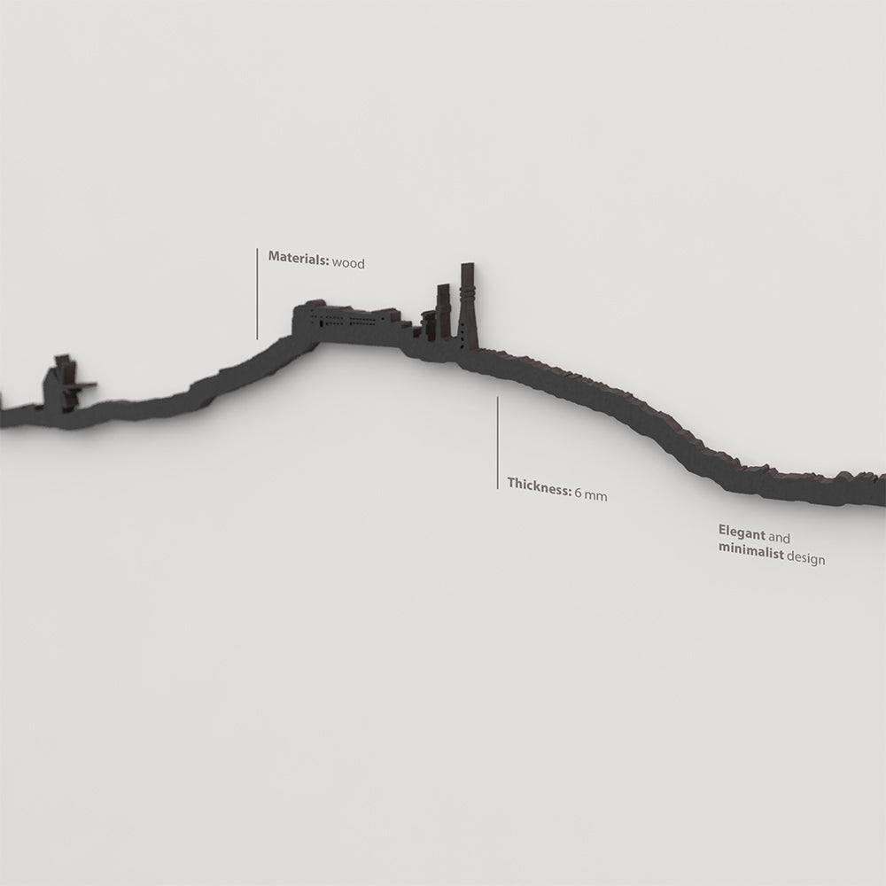 Acabado lacado negro del skyline El Toro Menorca en madera.