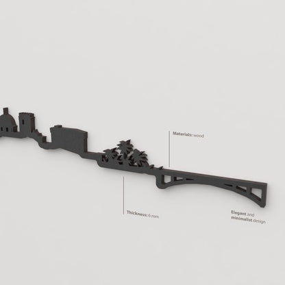 Acabado lacado negro del skyline Elche en madera.