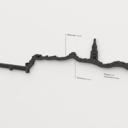 Acabado lacado negro del skyline Fraga en madera.