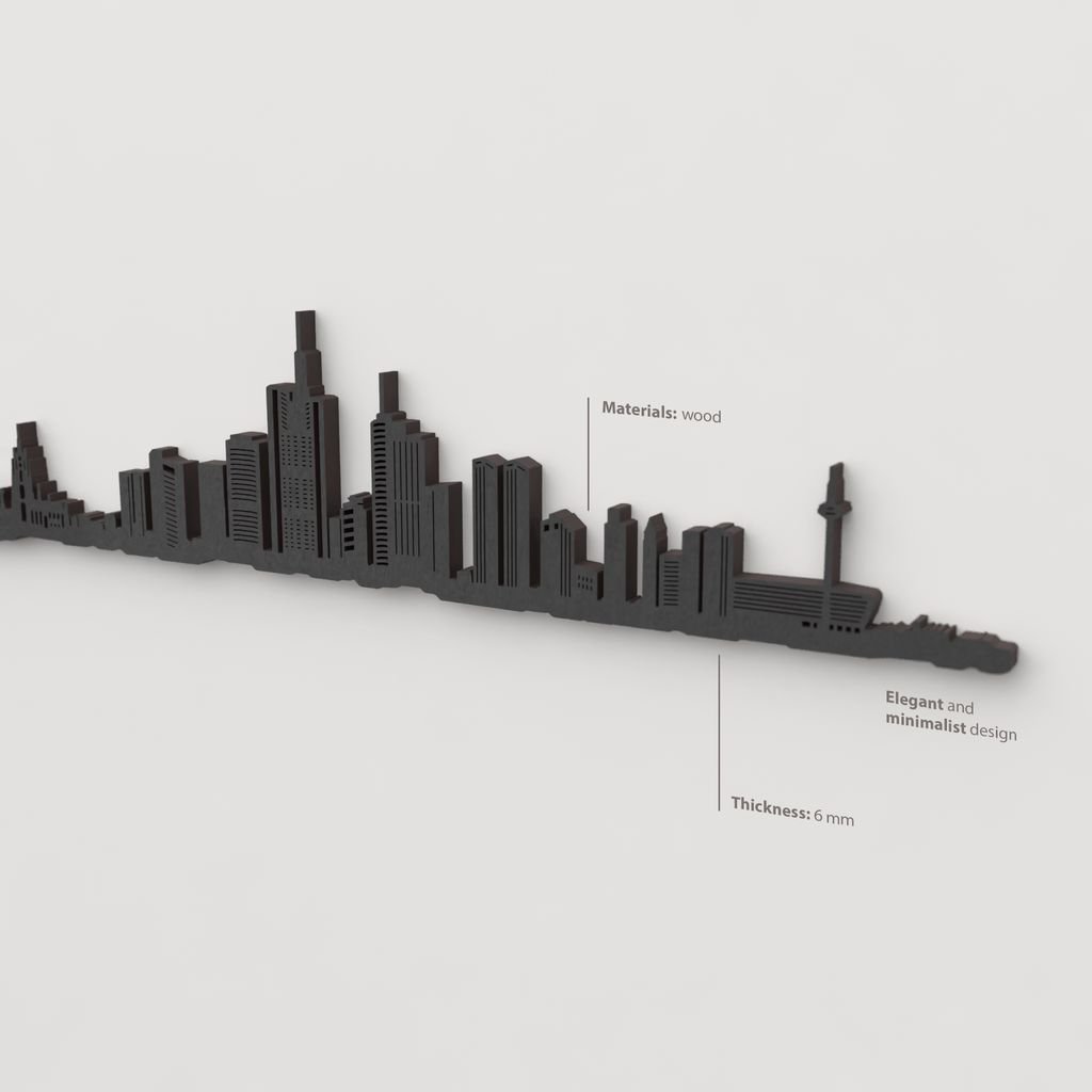 Decoración de pared con la silueta del skyline de Frankfurt color negro.