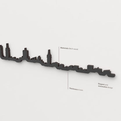 Acabado lacado negro del skyline Gante en madera.