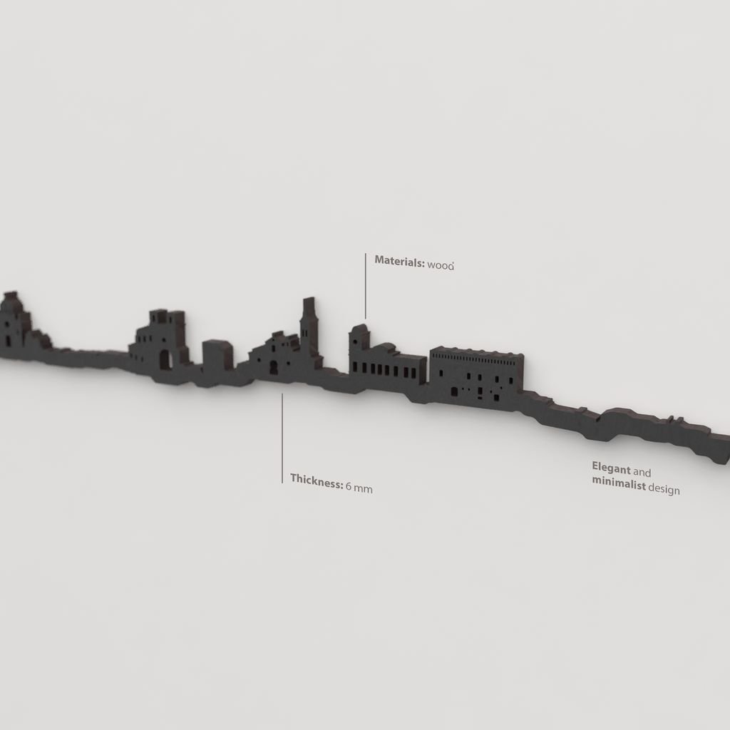 Acabado lacado negro del skyline Guadalajara en madera.