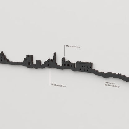 Acabado lacado negro del skyline Guadalajara en madera.