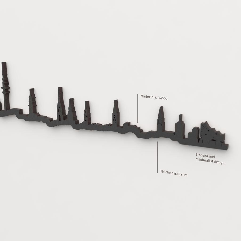 Decoración de pared con la silueta del skyline de Hamburgo color negro.