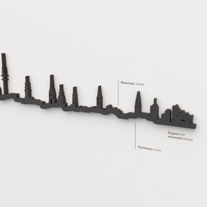 Decoración de pared con la silueta del skyline de Hamburgo color negro.