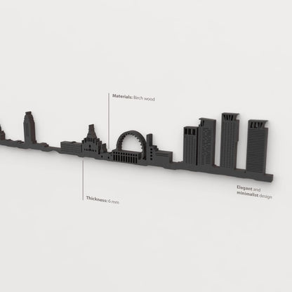 Acabado lacado negro del skyline Helsinki en madera.