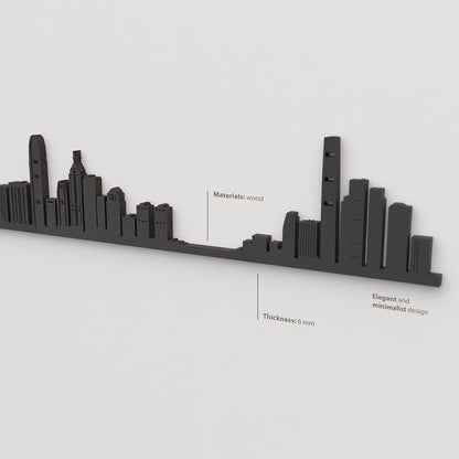 Skyline Hong Kong con acabado lacado negro en madera.