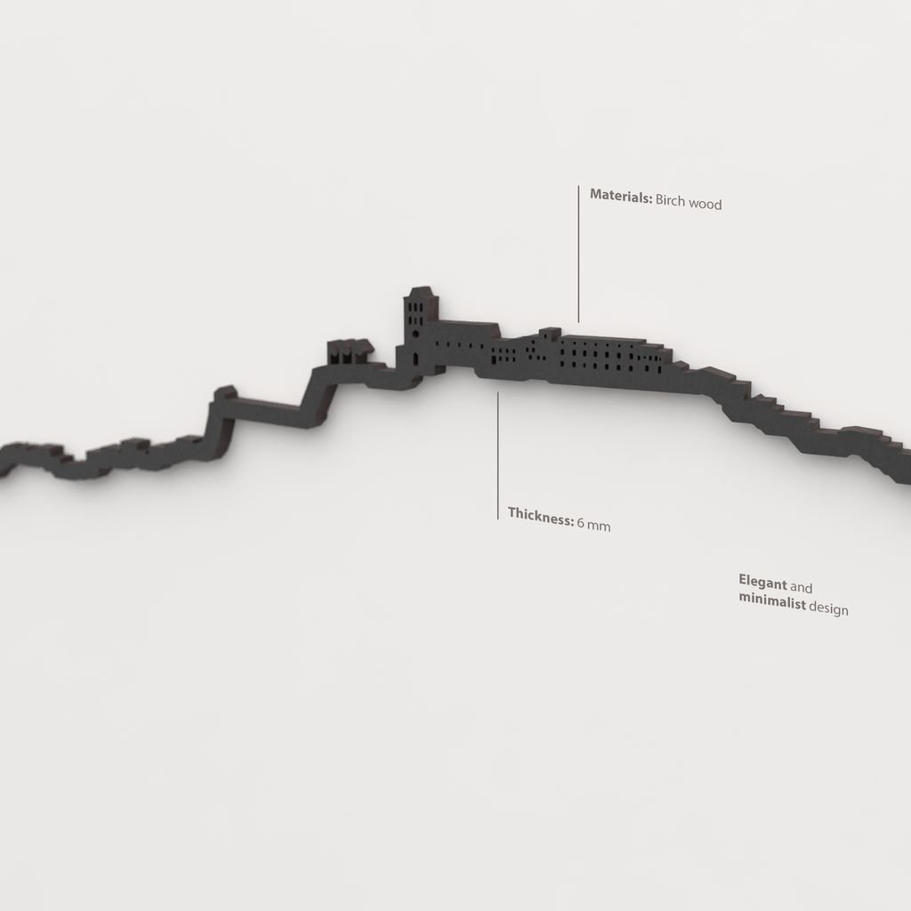 Acabado lacado negro del skyline Ibiza en madera.