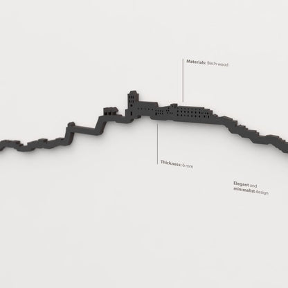 Acabado lacado negro del skyline Ibiza en madera.