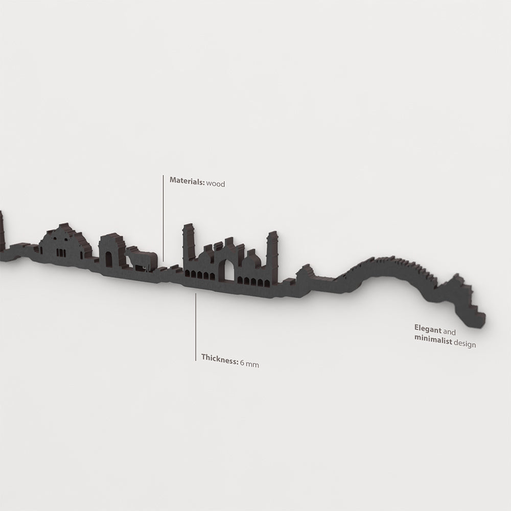 Acabado lacado negro del skyline India en madera.