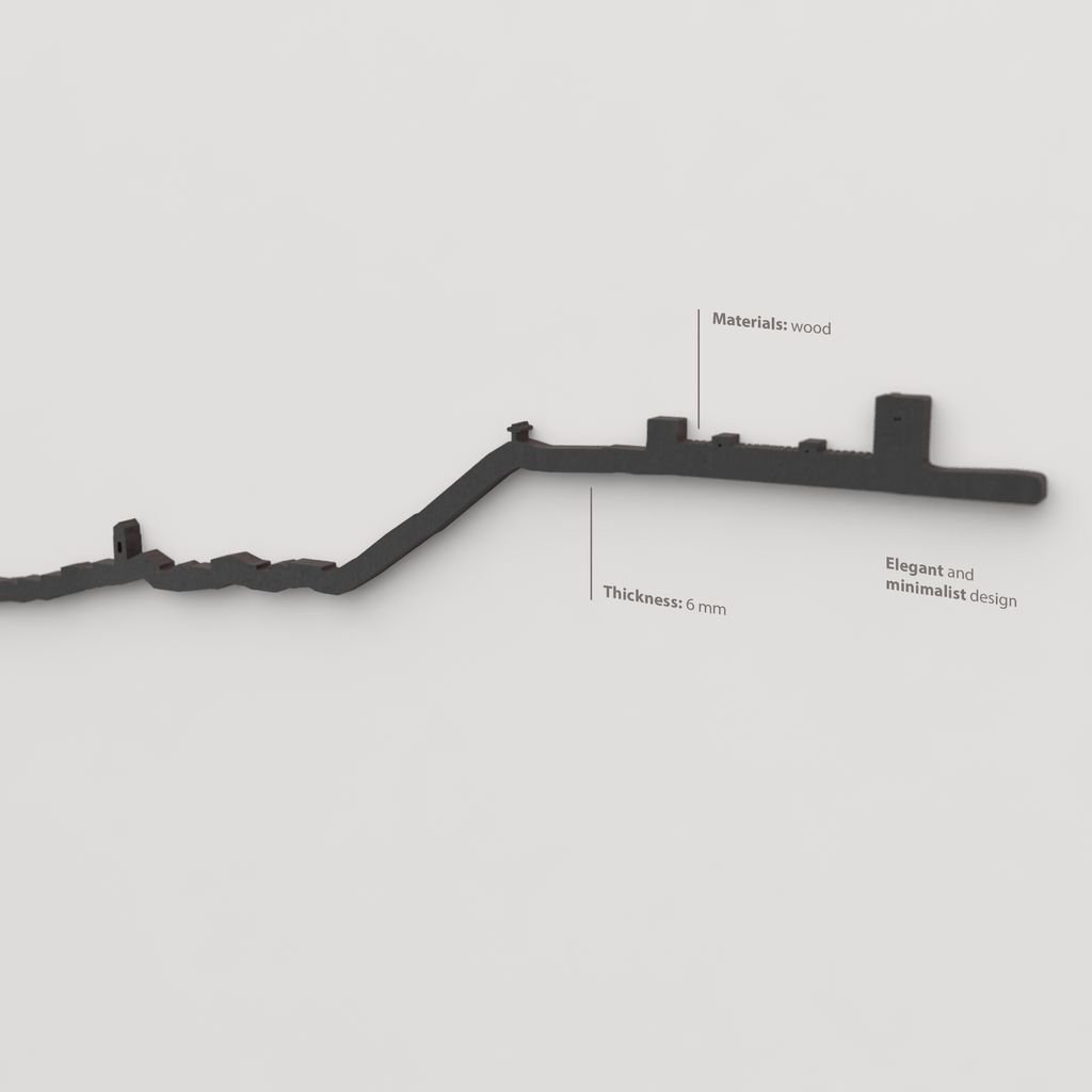 Acabado lacado negro del skyline Jaén en madera.