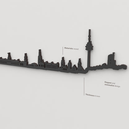 Acabado lacado negro del skyline Karlsruhe en madera.