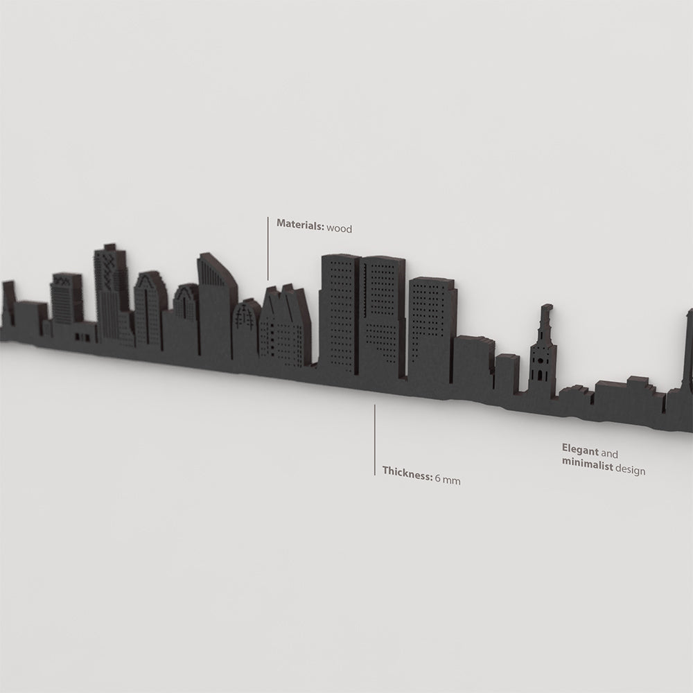Acabado lacado negro del skyline La Haya en madera.