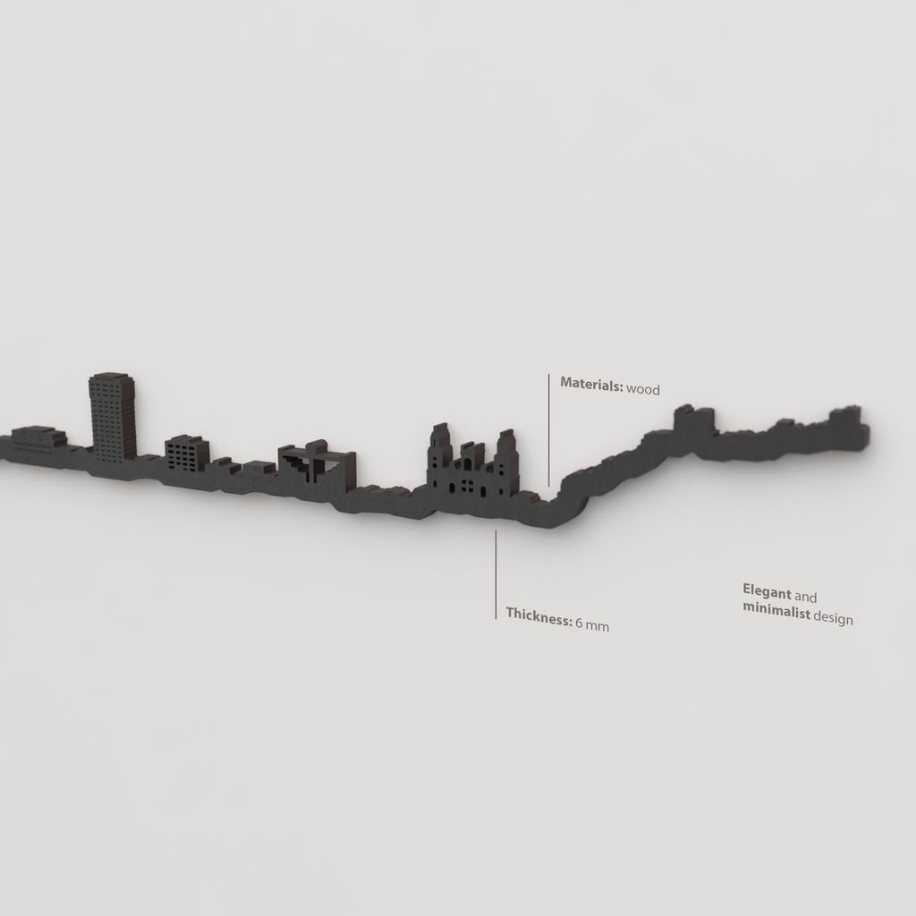 Acabado lacado negro del skyline Las Palmas de Gran Canaria en madera.