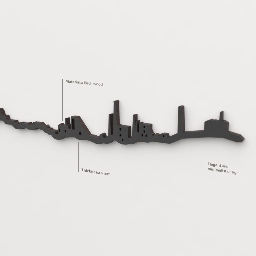 Acabado lacado negro del skyline Linares en madera.