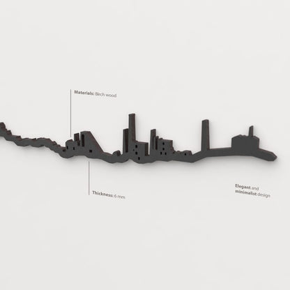 Acabado lacado negro del skyline Linares en madera.