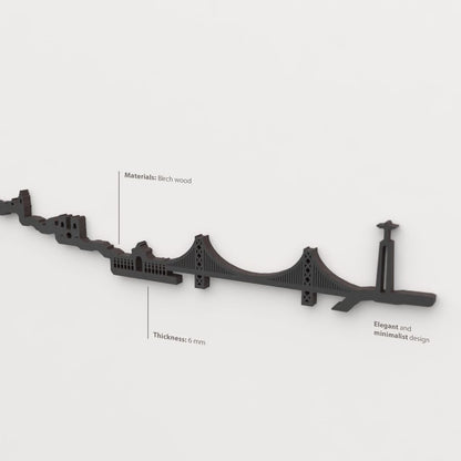 Acabado lacado negro del skyline Lisboa en madera.