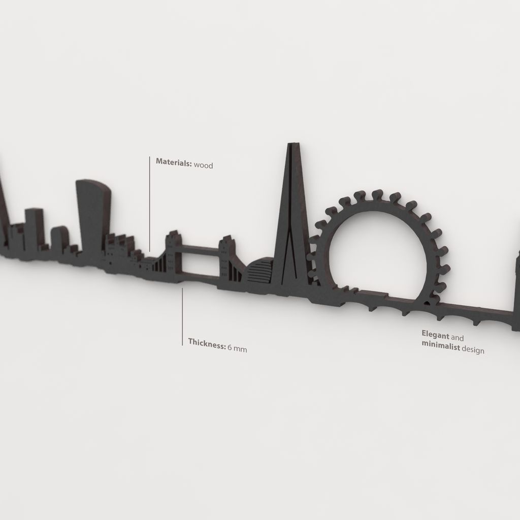 Decoración de pared con la silueta del skyline de Londres color negro.