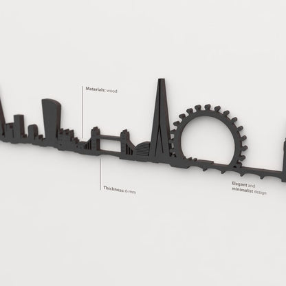 Decoración de pared con la silueta del skyline de Londres color negro.