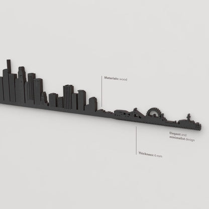 Acabado lacado negro del skyline Los Angeles en madera.