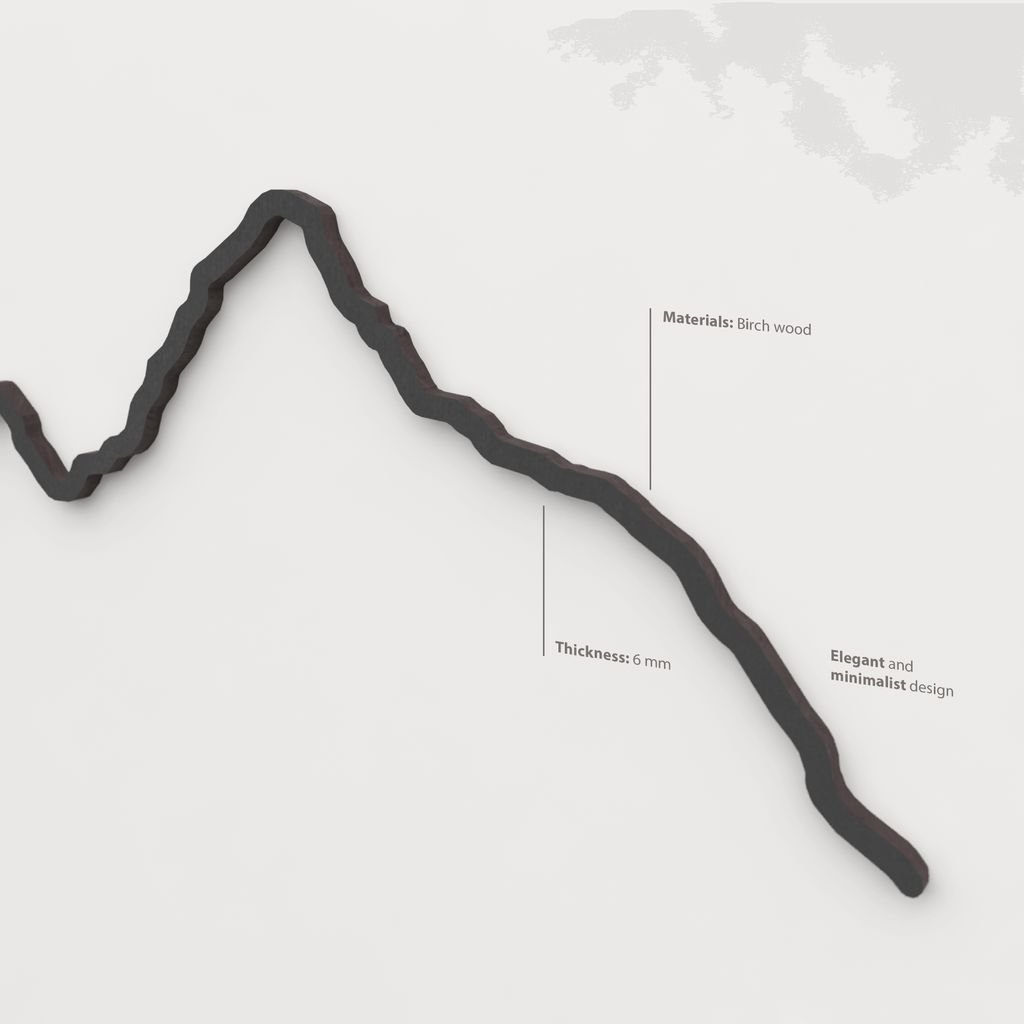 Acabado lacado negro del skyline Machu Picchu en madera.