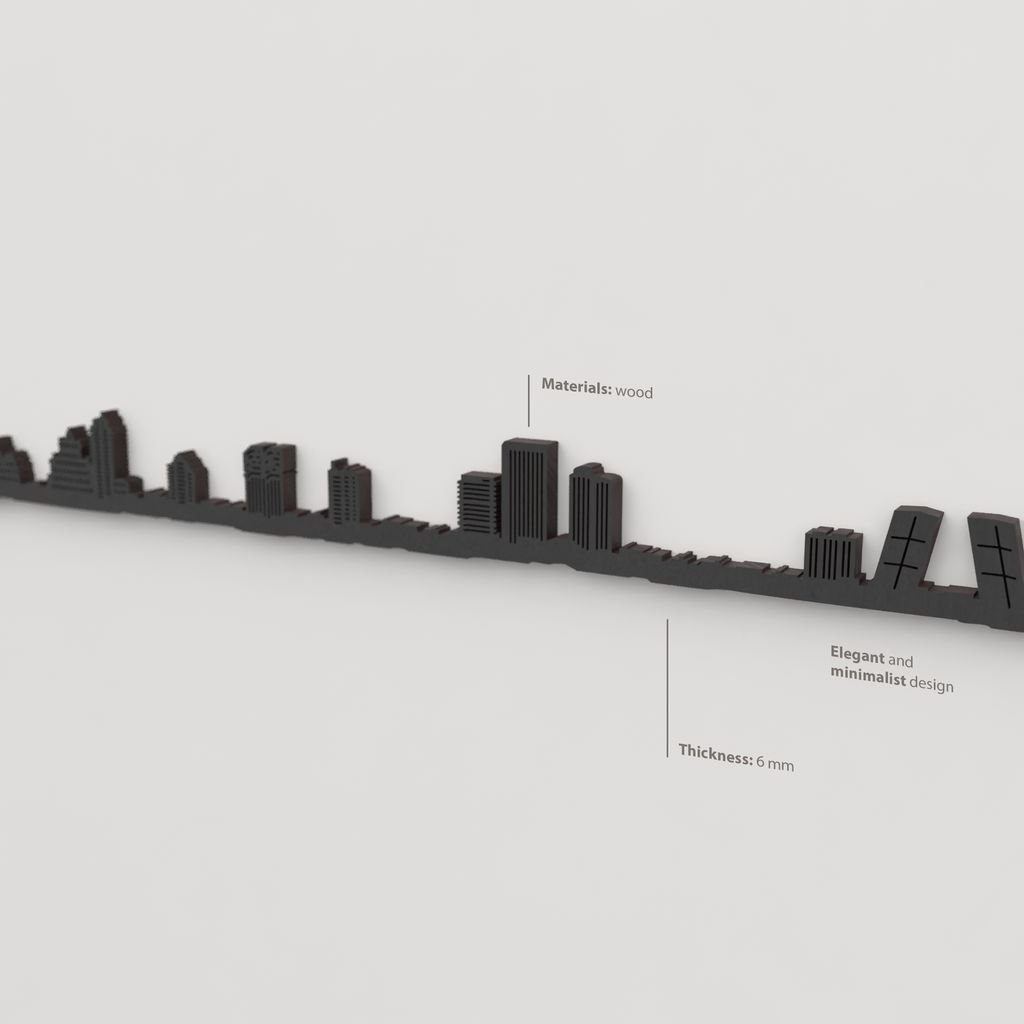 Acabado lacado negro del skyline Madrid en madera.