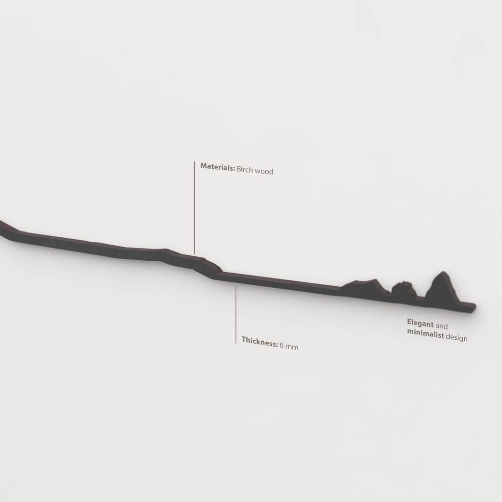Acabado lacado negro del skyline Massís del Montgrí en madera.