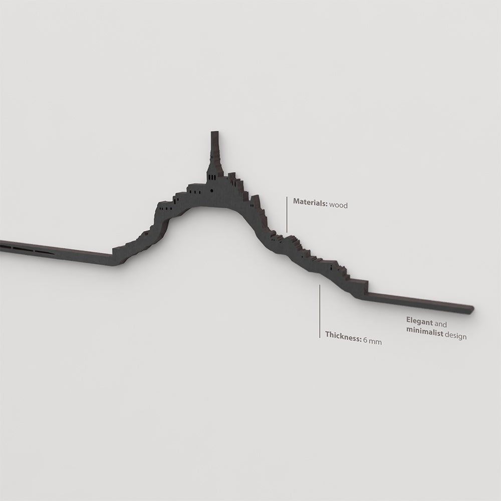 Acabado lacado negro del skyline Mont Saint-Michel en madera.