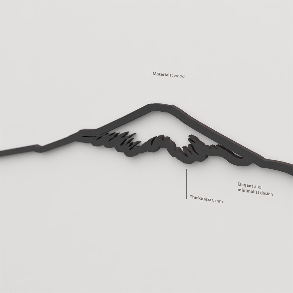 Acabado lacado negro del skyline Monte Fuji en madera.