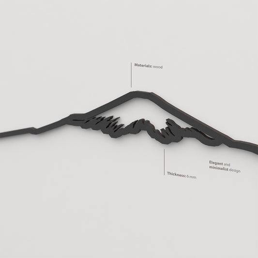 Acabado lacado negro del skyline Monte Fuji en madera.