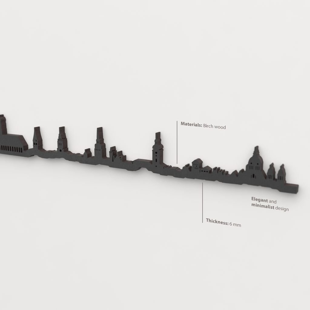 Decoración de pared con la silueta del skyline de München color negro.