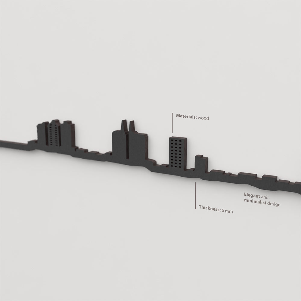 Acabado lacado negro del skyline Murcia en madera.