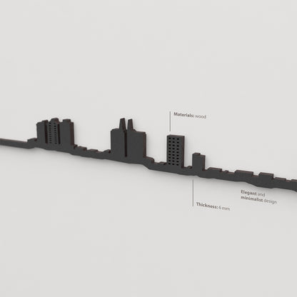 Acabado lacado negro del skyline Murcia en madera.