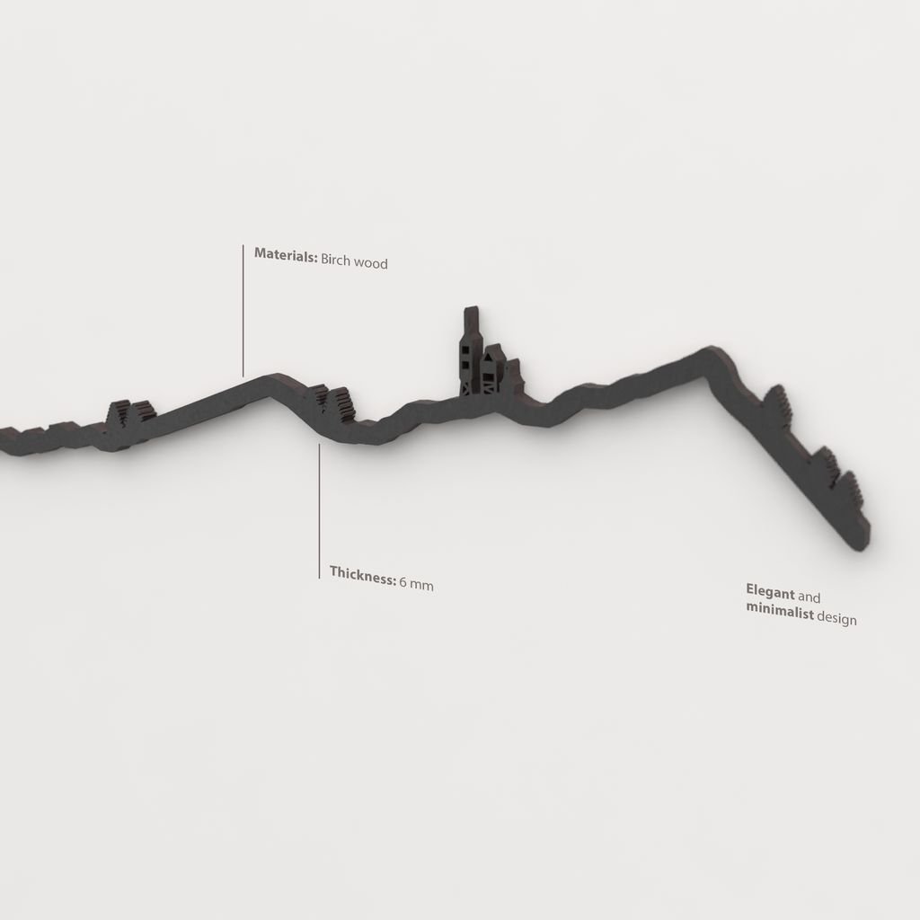 Acabado lacado negro del skyline Navacerrada en madera.