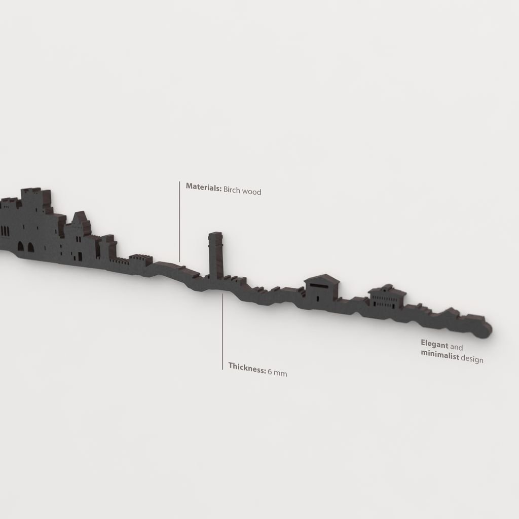 Acabado lacado negro del skyline Olite en madera.