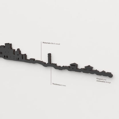 Acabado lacado negro del skyline Olite en madera.