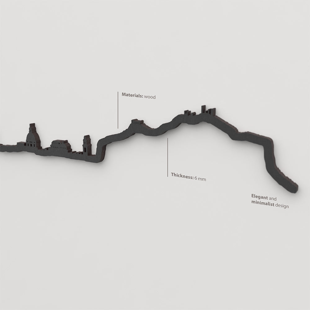 Acabado lacado negro del skyline Palermo en madera.