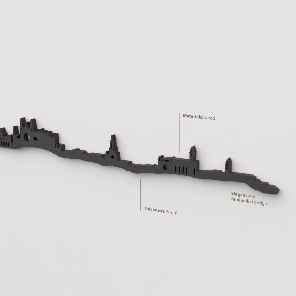 Acabado lacado negro del skyline Palma en madera.