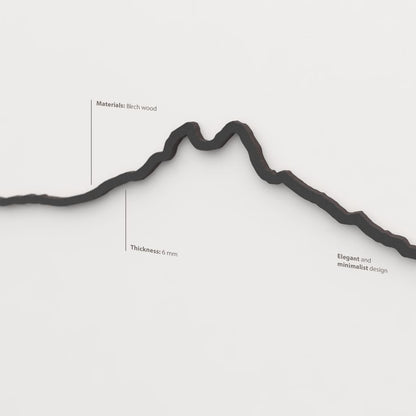 Acabado lacado negro del skyline Pedraforca en madera.