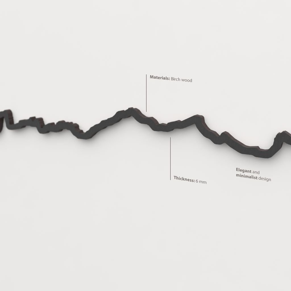 Acabado lacado negro del skyline Picos de Europa en madera.