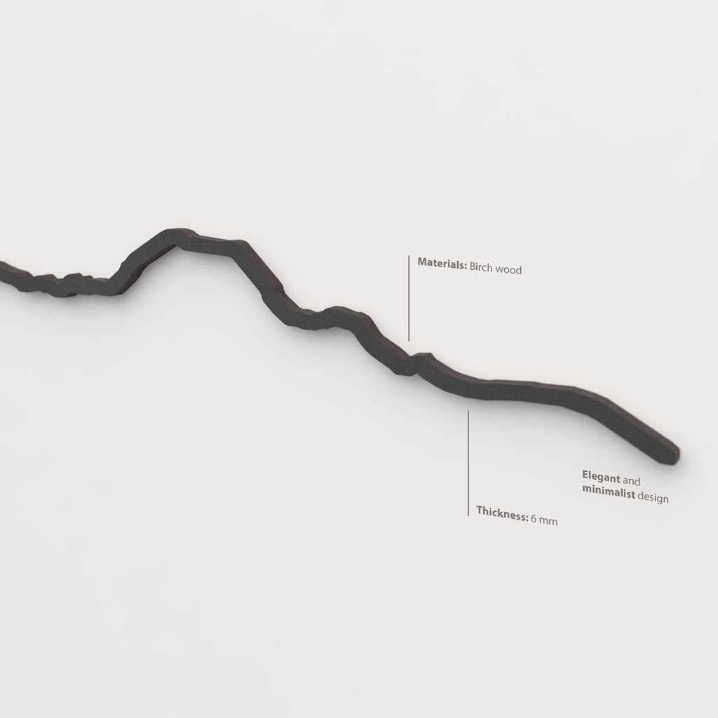 Acabado lacado negro del skyline Pirineos en madera.