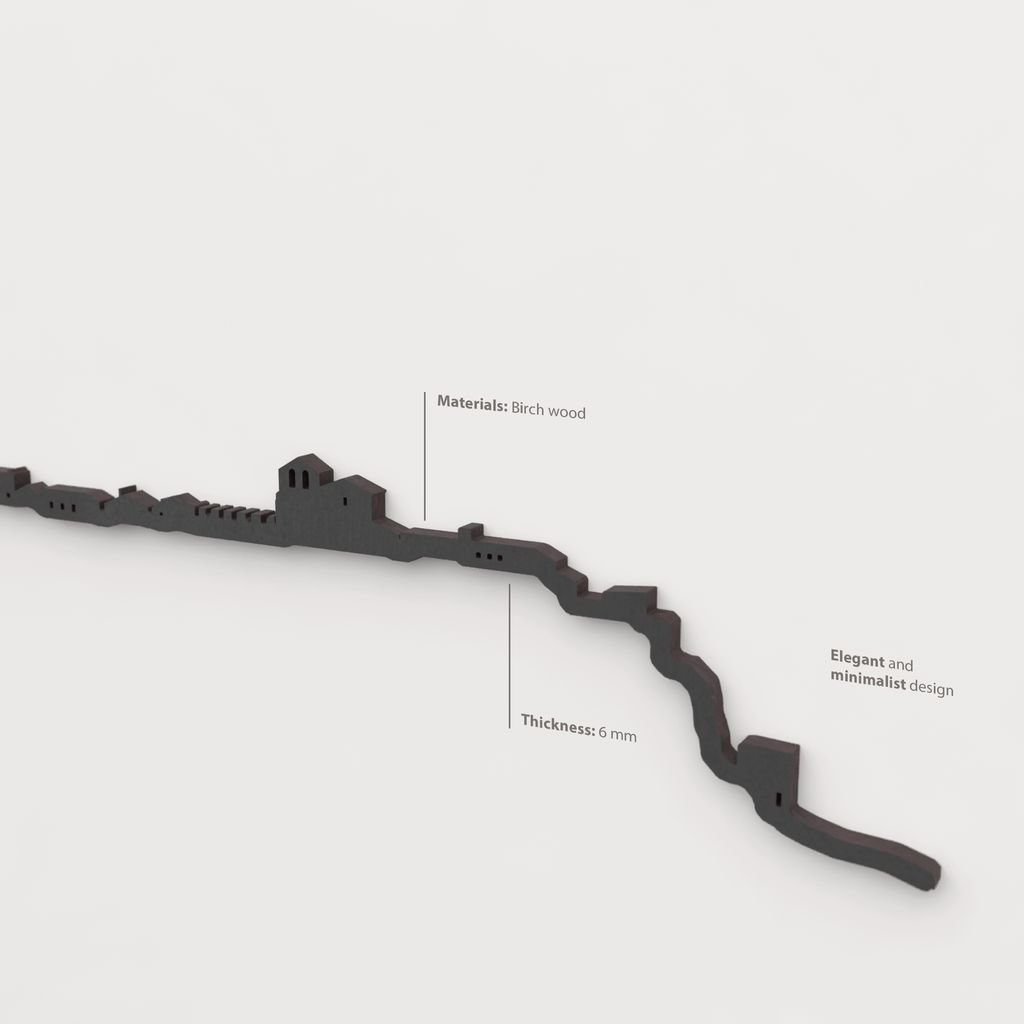 Acabado lacado negro del skyline Rello en madera.