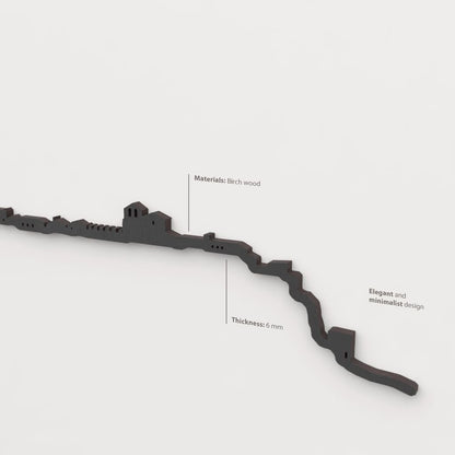 Acabado lacado negro del skyline Rello en madera.