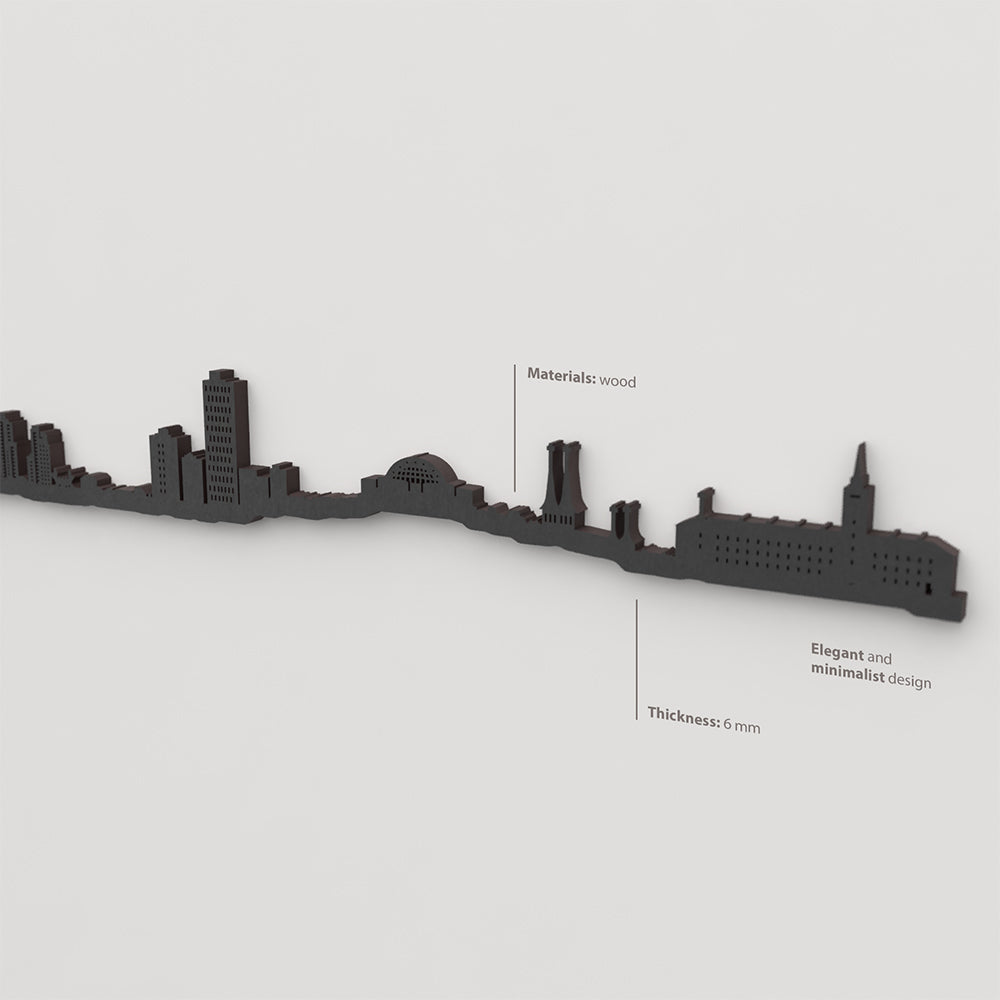 Acabado lacado negro del skyline Reikiavik en madera.