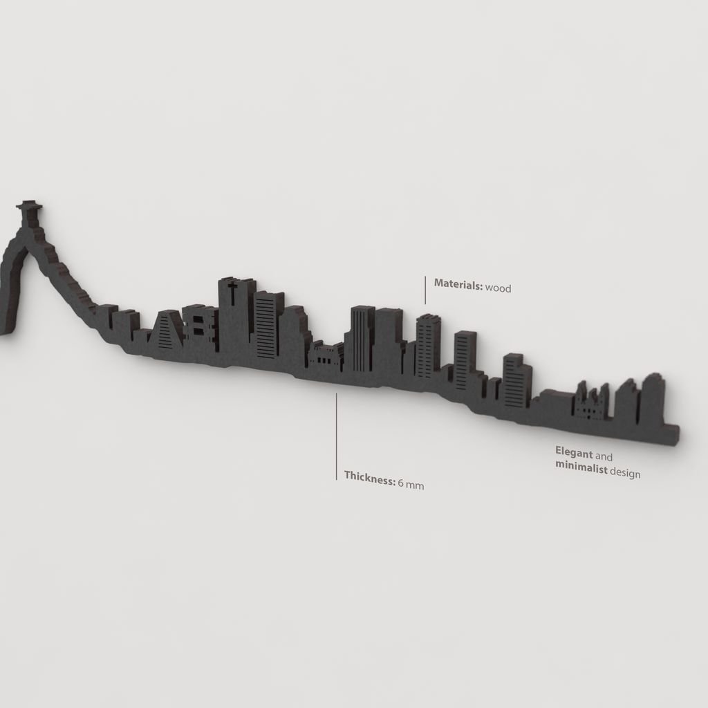 Acabado lacado negro del skyline Río de Janeiro en madera.