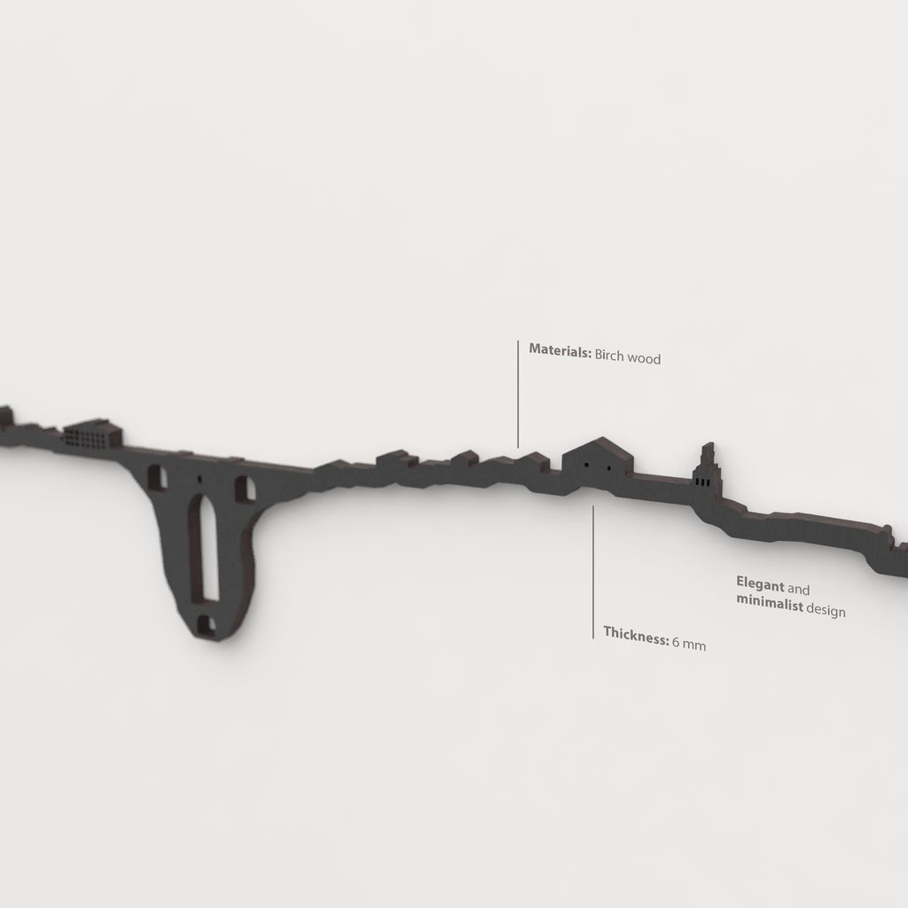 Acabado lacado negro del skyline Ronda en madera.